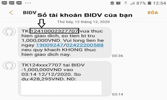 Tra cứu số tài khoản BIDV bằng SMS Banking